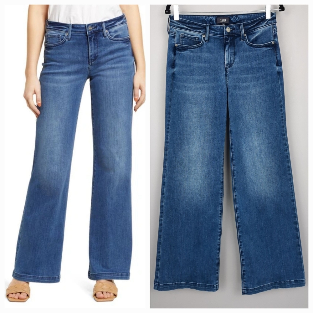 NYDJ Teresa Mid Rise Ankle Length Wide Leg Jeans in Foundry Wash size 4